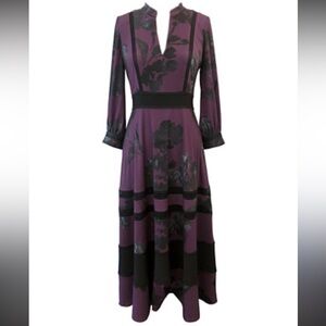 Taylor Purple and Black Floral Midi Dress